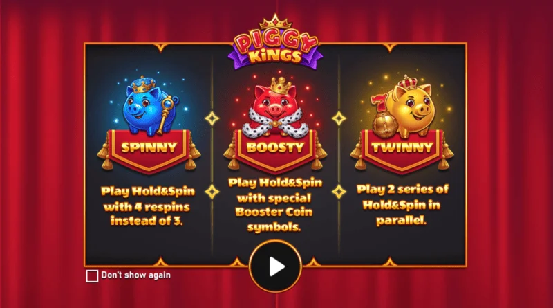 Piggy Kings - главен екран со три прасиња и ролни